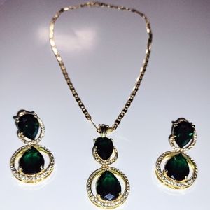 Gold plated CZ/Emerald Jewelry set